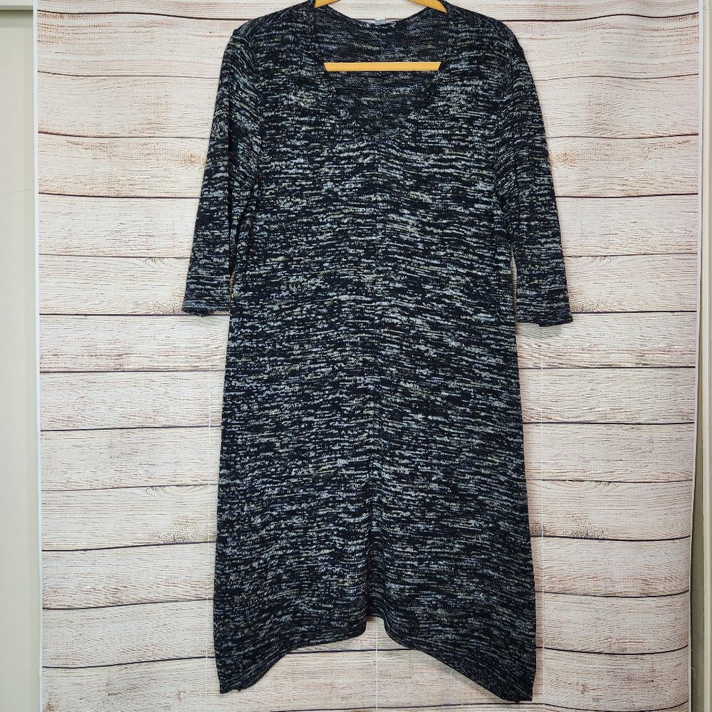 J Jill Womens Size Medium V Neck Sweater Tunic Style Midi Dress Black Silk Blend